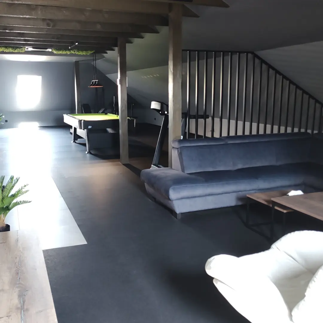 Siłownia i strefa rozrywki na strychu - realizacja 130 m2